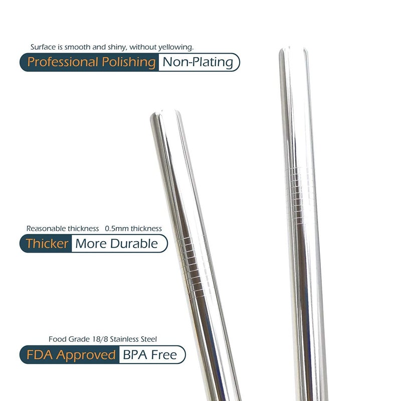 GFDesign Super Big Drinking Straws Set 12" Extra Long 1/2" Extra Wide Reusable 304 Food-Grade 18/8 Stainless Steel for Frozen Drinks Boba Bubble Tea Smoothies and Shakes - Set of 2 with 2 Cleaning Brushes - Image 4